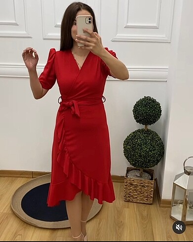 Diğer Kırmızı volanlı elbise 36-50 bedenarası