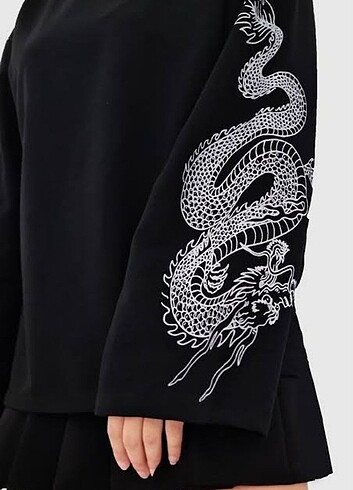 m Beden İspanyol kol Ejderha Oversize Sweatshirt