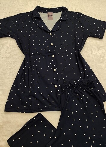 xxl Beden lacivert Renk Önü düğmeli pijama takımı 