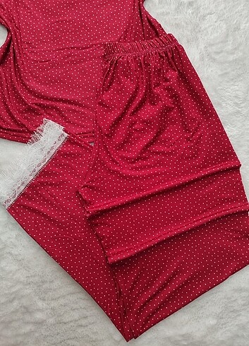 xxl Beden kırmızı Renk İp askılı pijama takımı yazlık