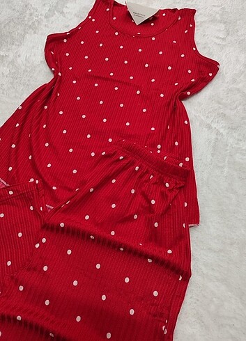 l Beden Yazlık pijama takımı kısa kol pamuklu askılı