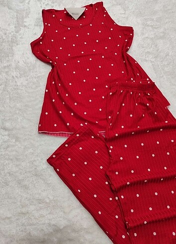 l Beden kırmızı Renk Yazlık pijama takımı kısa kol pamuklu askılı