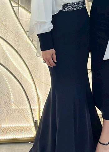 Siyah Uzun Kollu Drapeli Uzun Abiye Elbise - Görsel 3