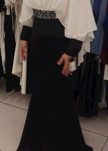 Siyah Uzun Kollu Drapeli Uzun Abiye Elbise - Görsel 2