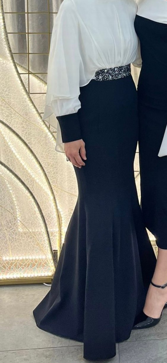 Siyah Uzun Kollu Drapeli Uzun Abiye Elbise - Görsel 3