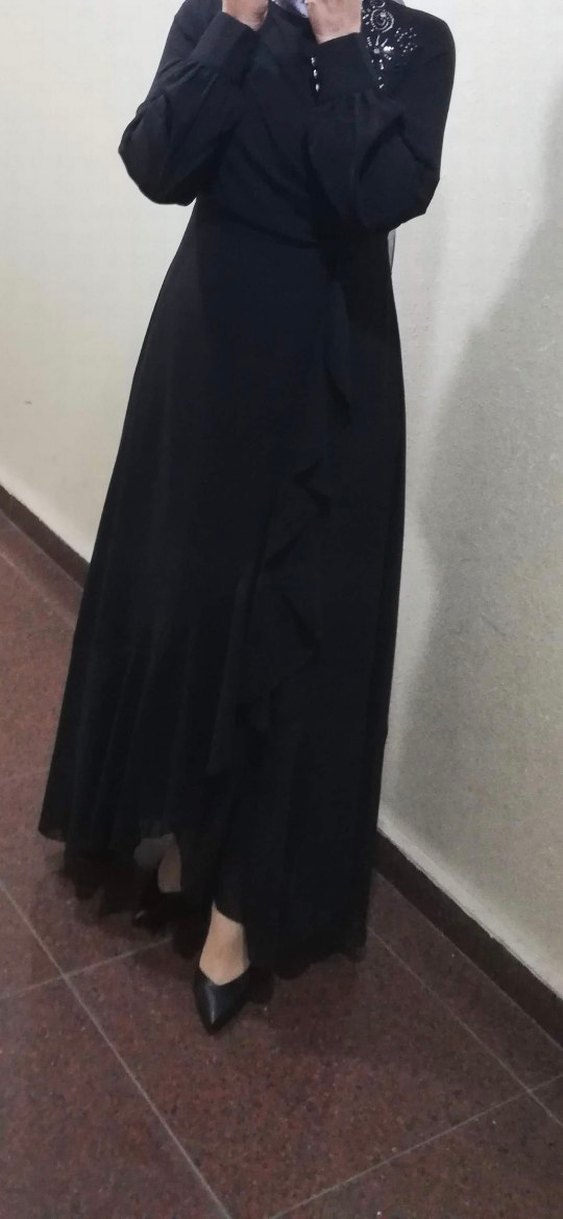 Uzun Kol Siyah İşlemeli Abiye Elbise - Görsel 2