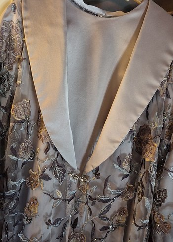 Bej Nakışlı Uzun Kadın Abiye Elbise - Görsel 6