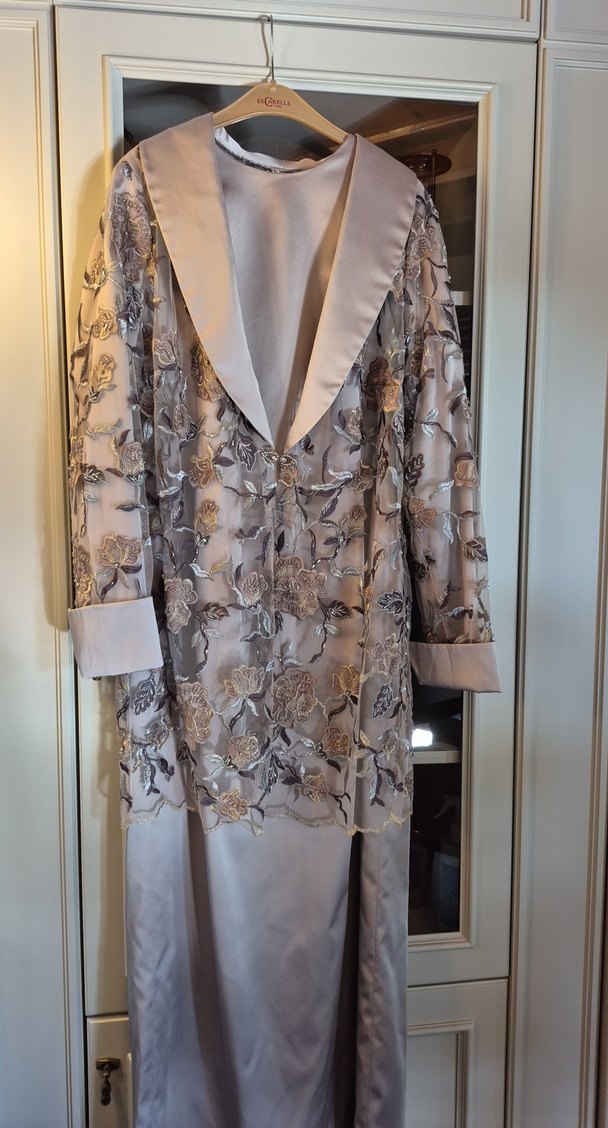 Bej Nakışlı Uzun Kadın Abiye Elbise - Görsel 2