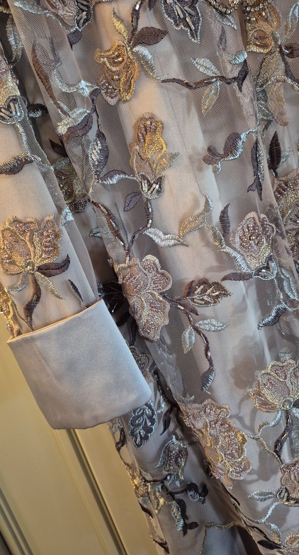 Bej Nakışlı Uzun Kadın Abiye Elbise - Görsel 4