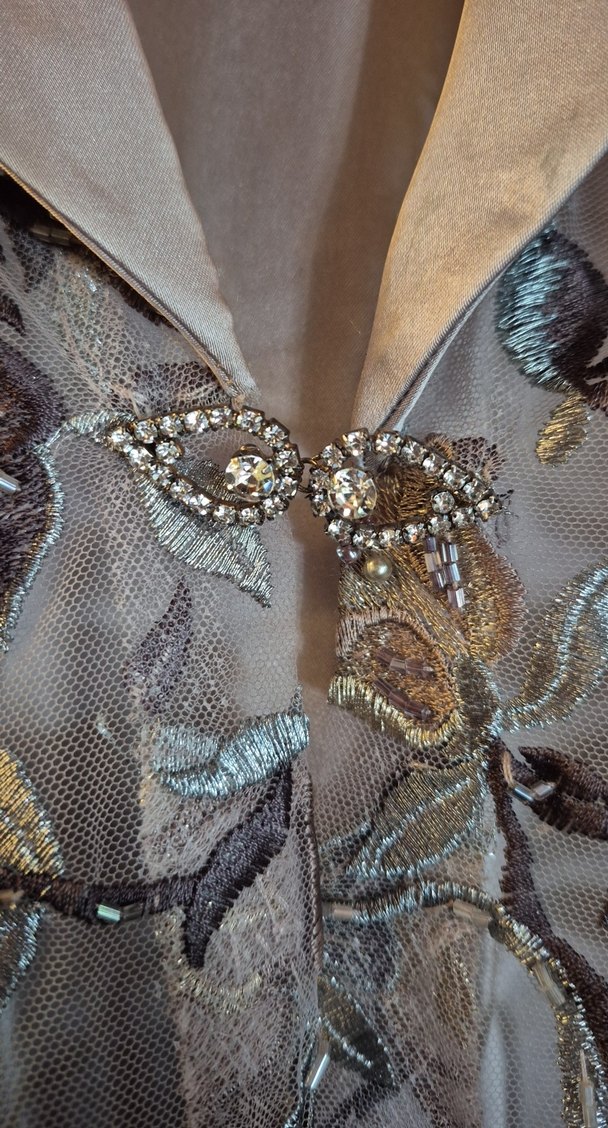 Bej Nakışlı Uzun Kadın Abiye Elbise - Görsel 3