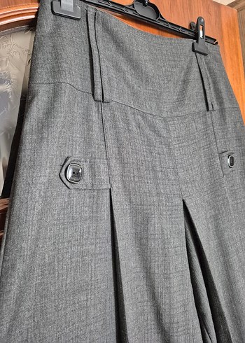 Düğmeli Gri Uzun Kadın Etek - Görsel 2