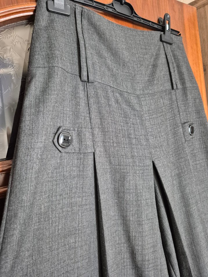 Düğmeli Gri Uzun Kadın Etek - Görsel 2