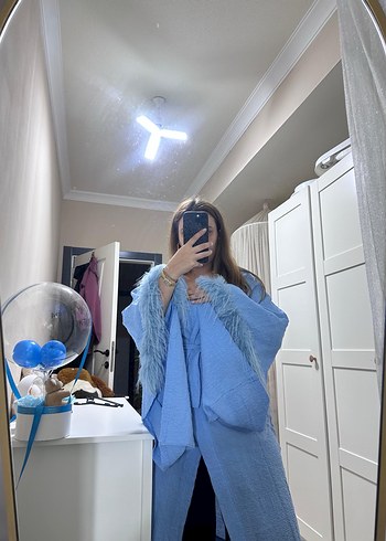 Mavi Bağlamalı Salaş Uzun Kadın Sabahlık - Görsel 2