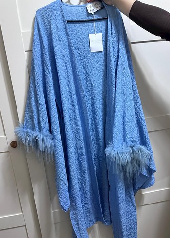 Mavi Bağlamalı Salaş Uzun Kadın Sabahlık - Görsel 6