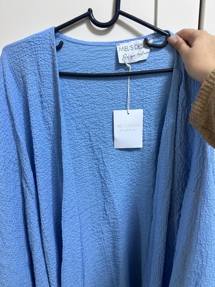 Mavi Bağlamalı Salaş Uzun Kadın Sabahlık - Görsel 4