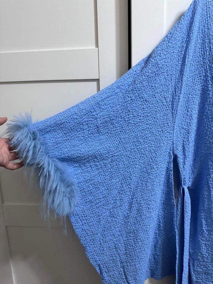 Mavi Bağlamalı Salaş Uzun Kadın Sabahlık - Görsel 5