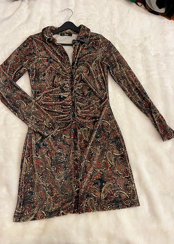 Desenli Uzun Kollu Kadın Elbise - Görsel 3