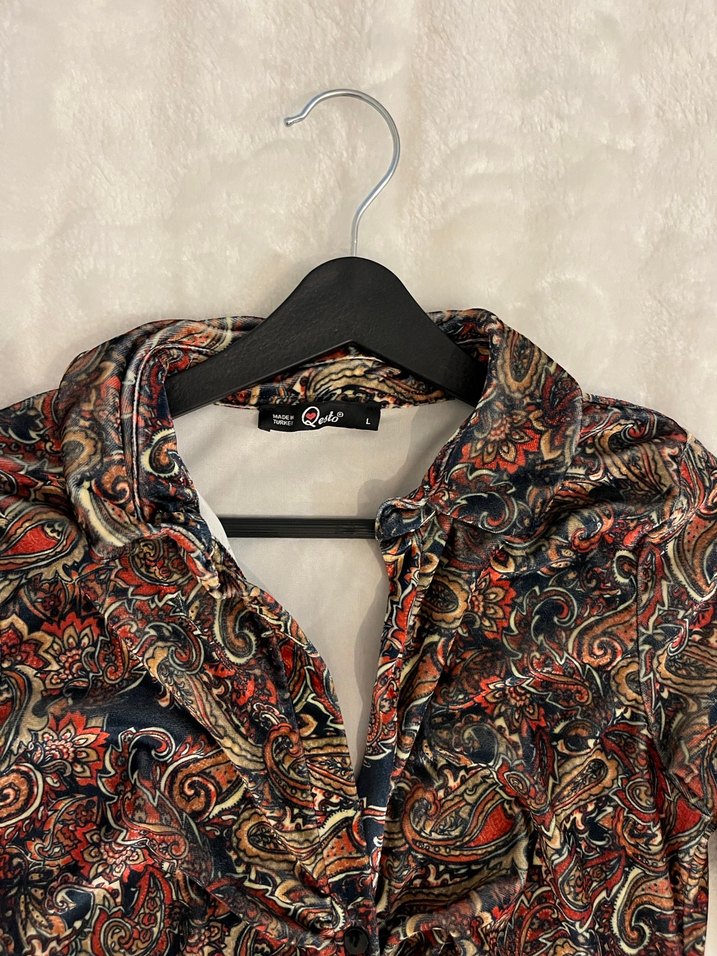 Desenli Uzun Kollu Kadın Elbise - Görsel 2