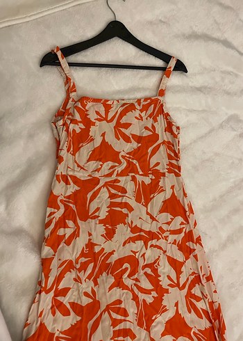 Turuncu Baskılı Kolsuz Midi elbise - Görsel 2