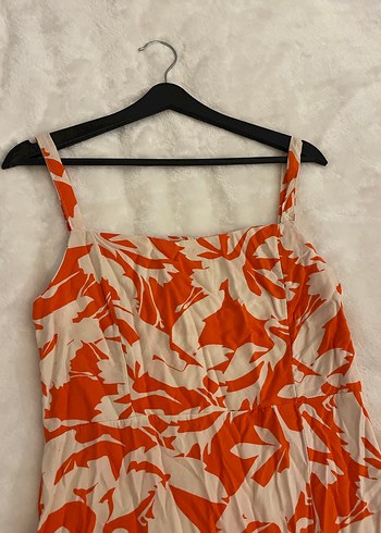 Turuncu Baskılı Kolsuz Midi elbise - Görsel 4