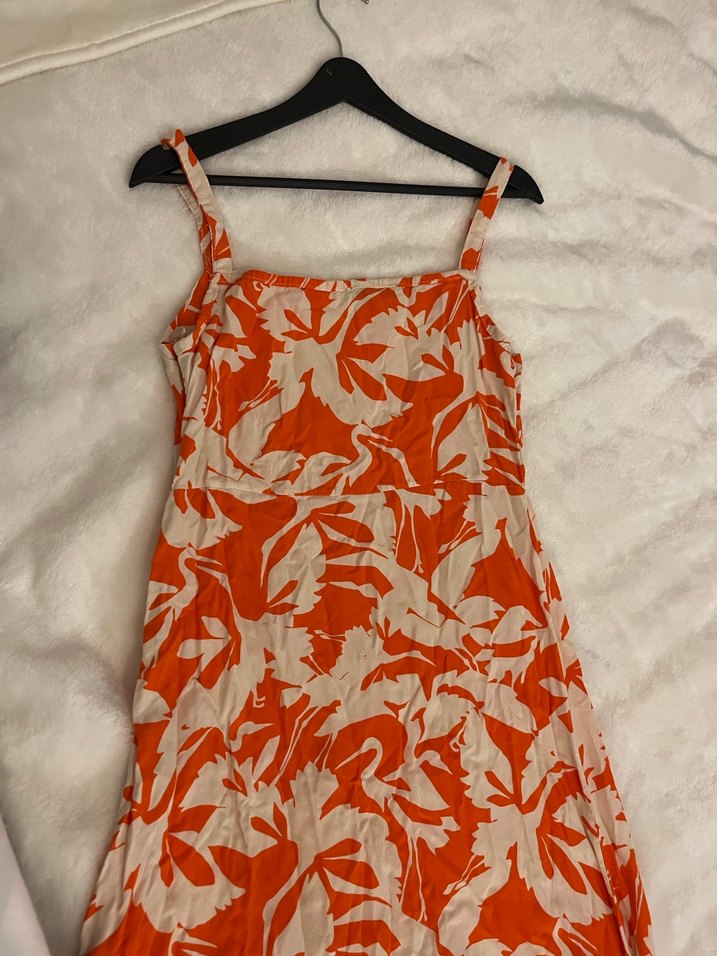 Turuncu Baskılı Kolsuz Midi elbise - Görsel 2