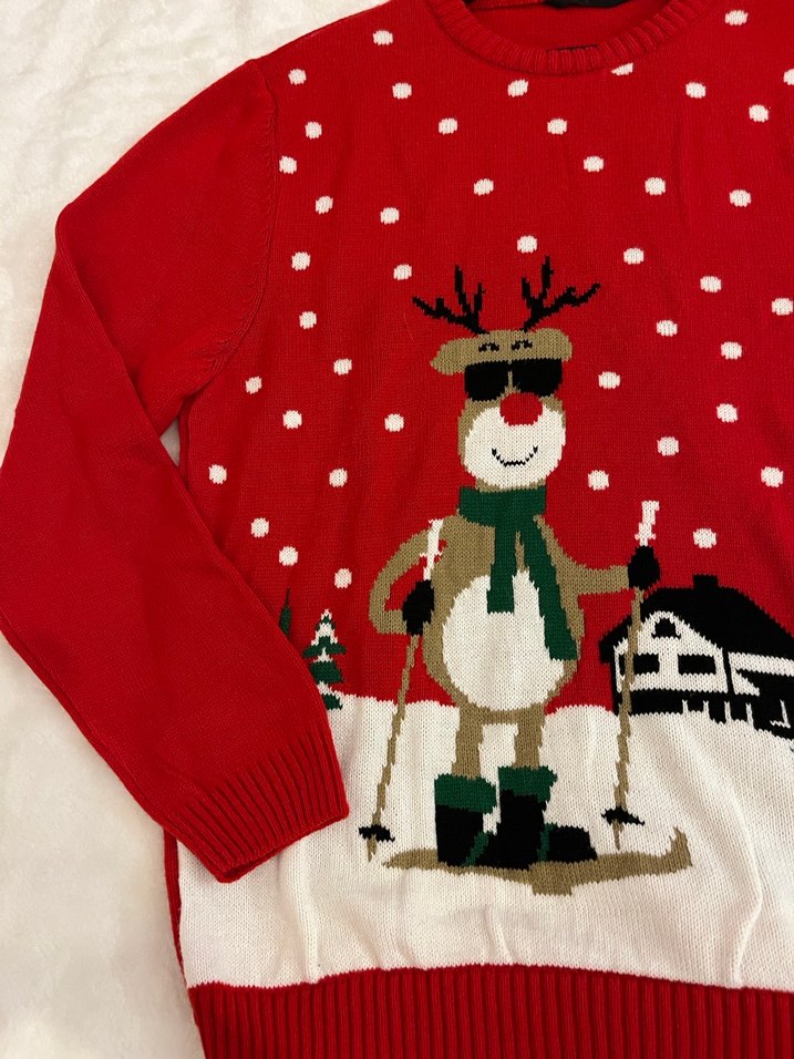 Nakışlı Kırmızı Kadın Triko Kazak ve yeşil kazak - Görsel 4