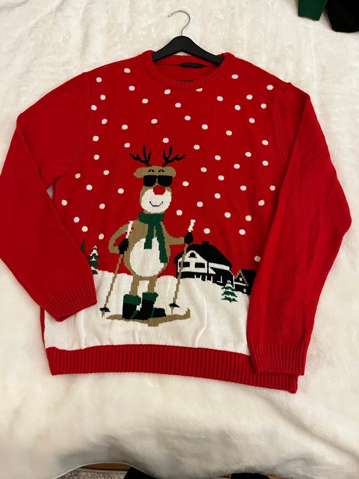 Nakışlı Kırmızı Kadın Triko Kazak ve yeşil kazak - Görsel 2