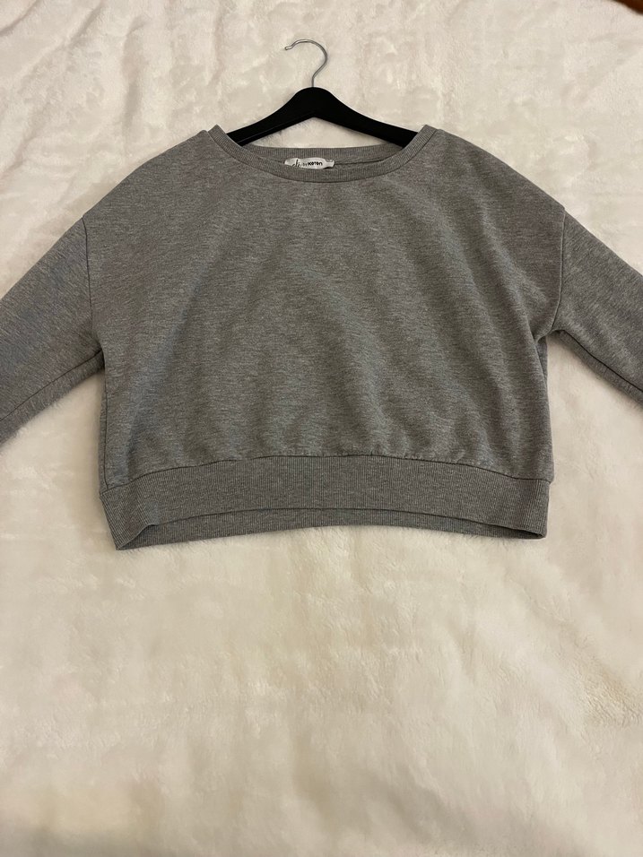 Gri Kadın Pamuklu Sweatshirt - Görsel 2