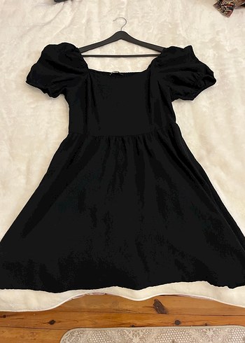 Siyah Mini Keten Elbise - Görsel 2