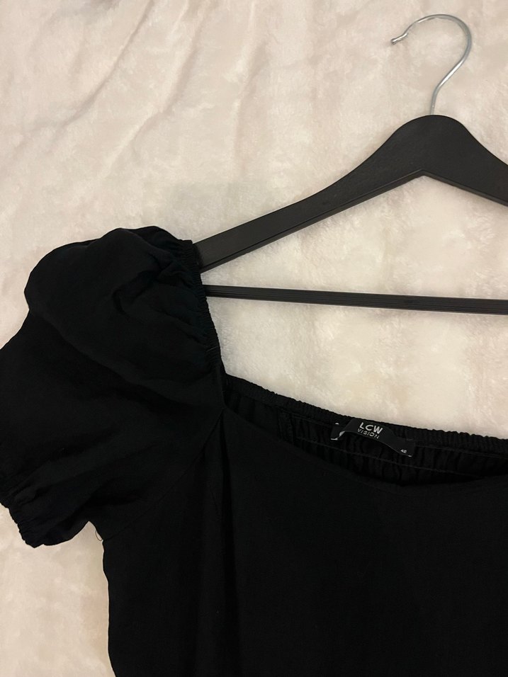 Siyah Mini  Keten Elbise - Görsel 3