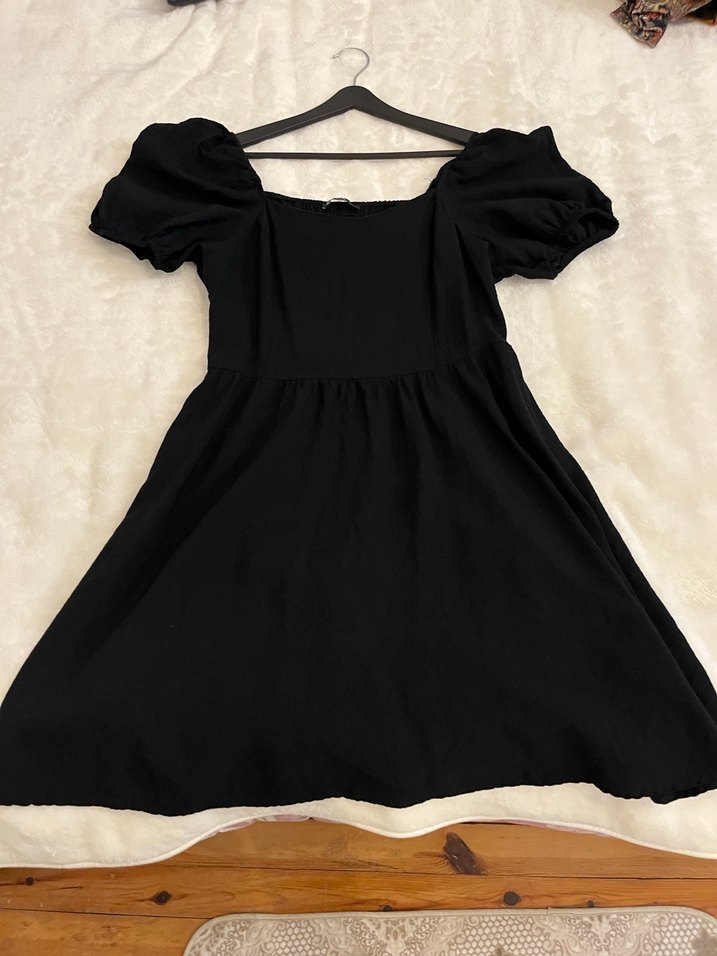 Siyah Mini  Keten Elbise - Görsel 2