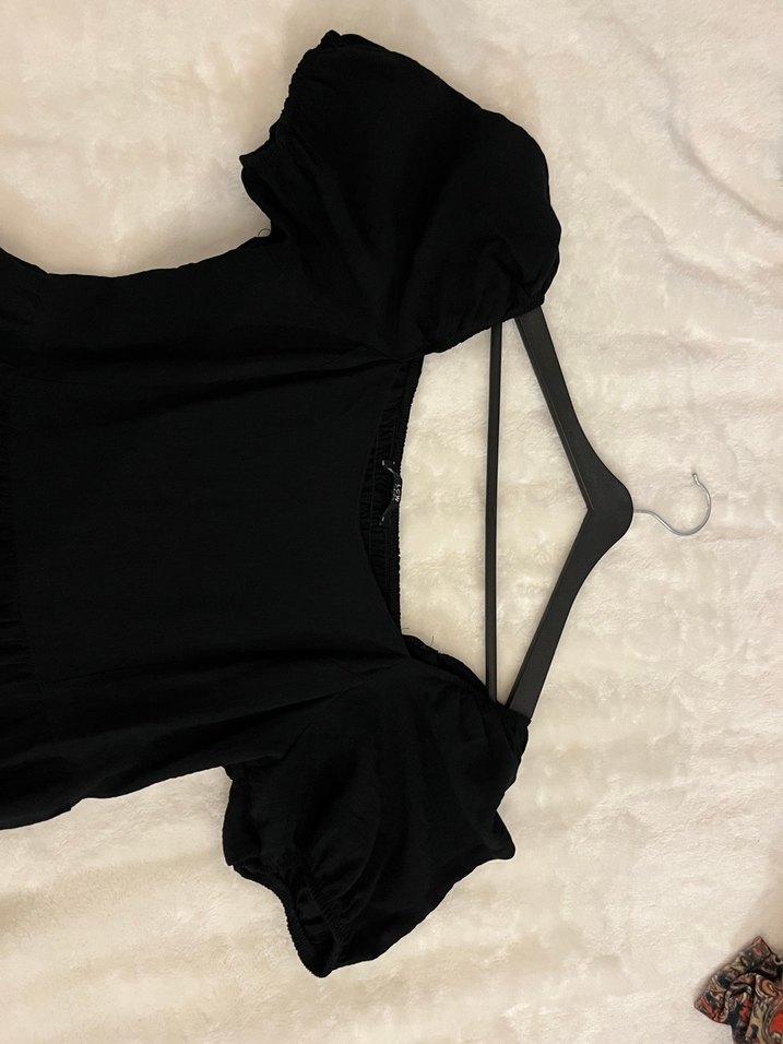 Siyah Mini  Keten Elbise - Görsel 4