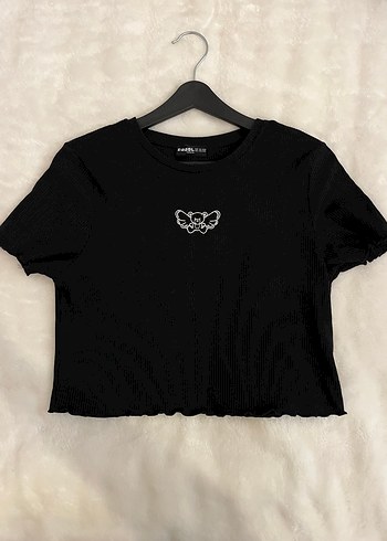 Kadın siyah crop tişört - Görsel 2