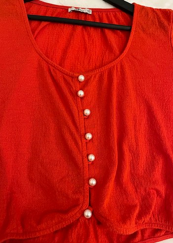 Düğmeli Siyah ve kırmızı bluz 2li - Görsel 5