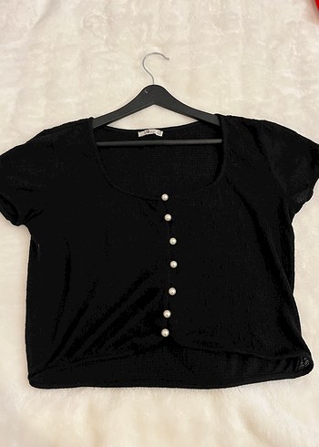 Düğmeli Siyah ve kırmızı bluz 2li - Görsel 3