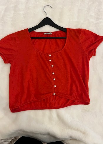 Düğmeli Siyah ve kırmızı bluz 2li - Görsel 6