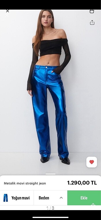 Pull and bear etiketli metalik mavi pantolon