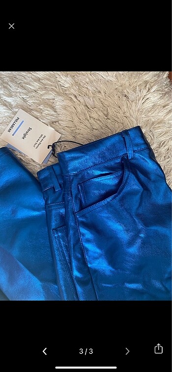 xs Beden Pull and bear etiketli metalik mavi pantolon