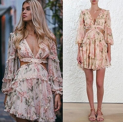 Harike zara model Pembe cicekli elbise