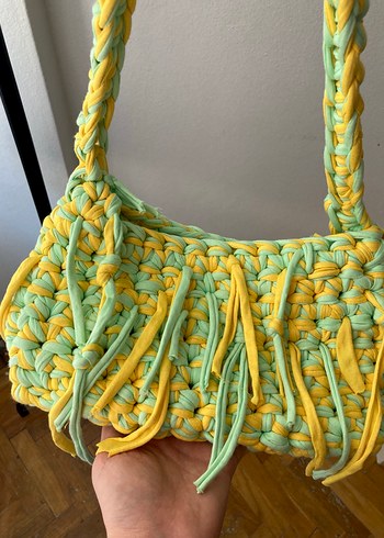 Beden Sarı Pastel Bağlamalı Örgü Bohem Çanta
