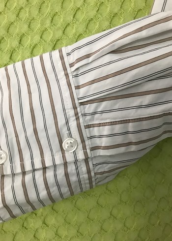 Zara Zara Bej Kahve Çizgili Kısa Kesim Crop Kadın Gömlek