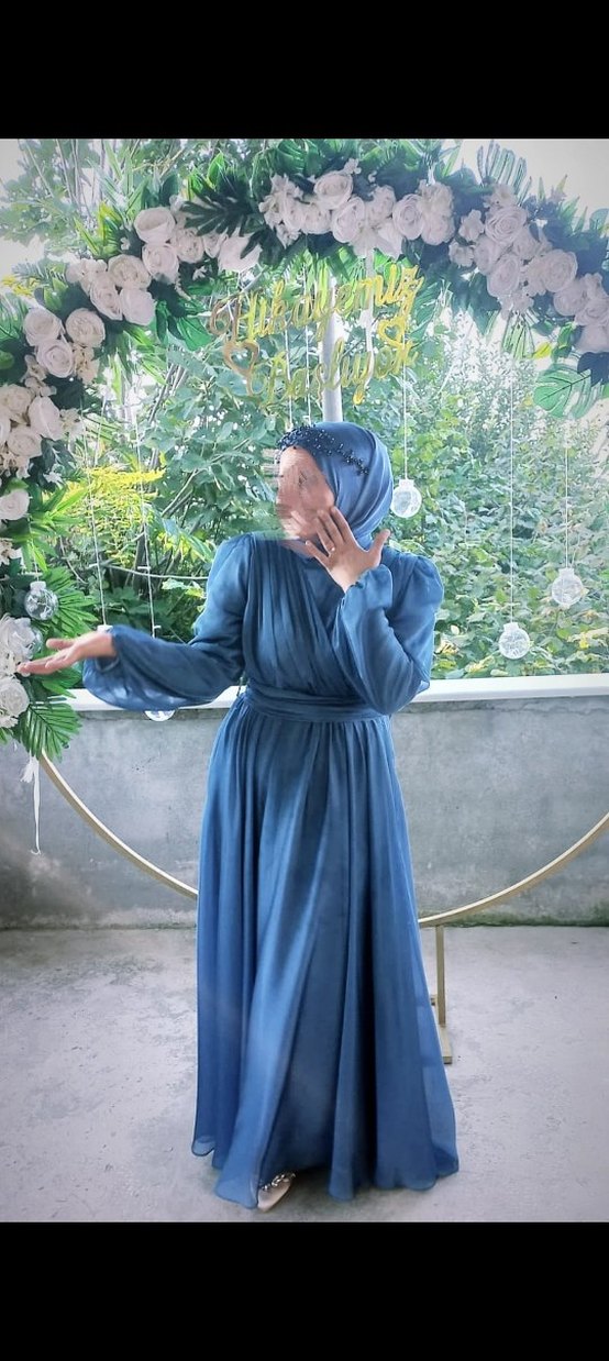 Drapeli Lacivert Bohem Uzun Kadın Abiye - Görsel 2