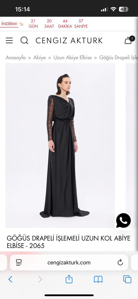 Siyah V Yaka Uzun Kollu Drapeli Abiye Elbise - Görsel 2