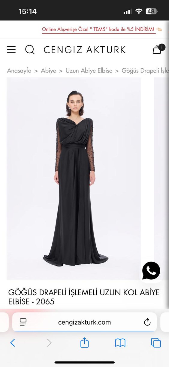 Siyah V Yaka Uzun Kollu Drapeli Abiye Elbise - Görsel 4