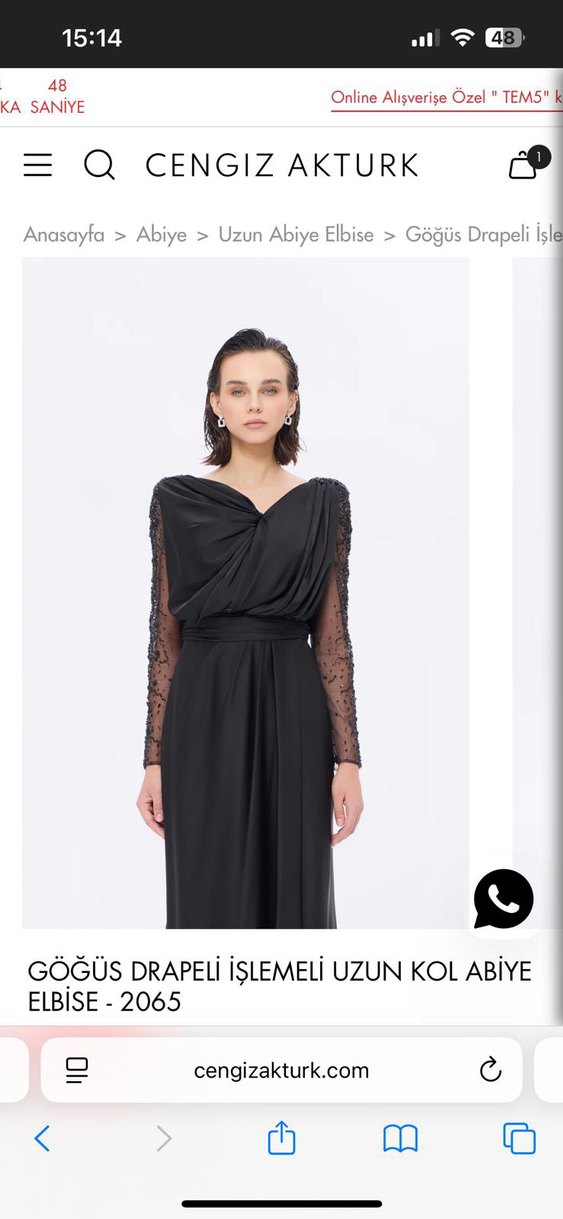 Siyah V Yaka Uzun Kollu Drapeli Abiye Elbise - Görsel 3