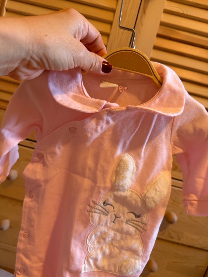 Düğmeli Pembe Baskılı Bebek Tulum B&G Store 6/9 Ay - Görsel 2