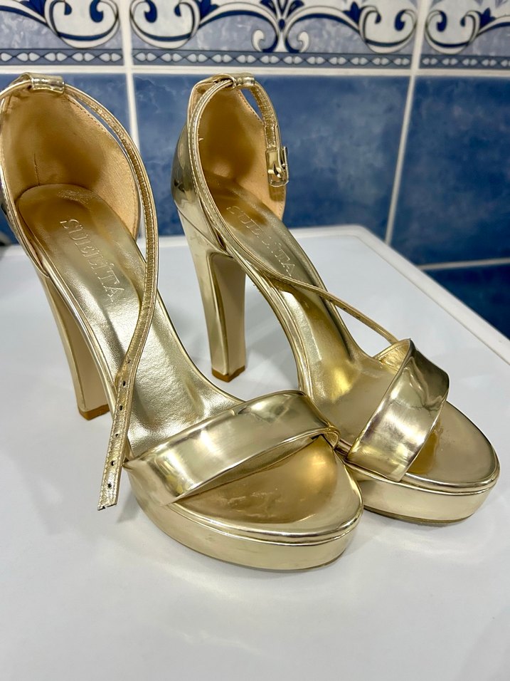 Altın Renkli Platform Topuklu Kadın Abiye Ayakkabı - Görsel 2