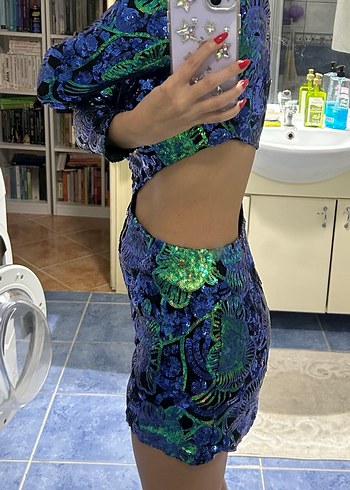 Renkli Payetli Mini elbise - Görsel 2