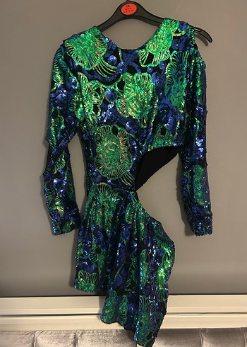 Renkli Payetli Mini elbise - Görsel 6