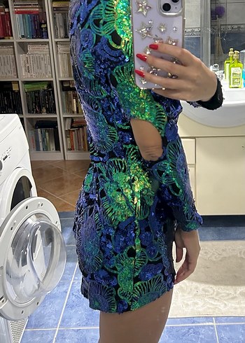 Renkli Payetli Mini elbise - Görsel 3